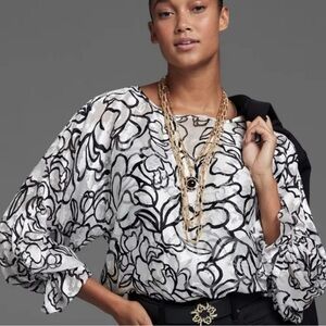 White House Black Market Sheer Floral Blouse w/Cami | NWT